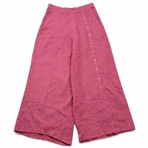 Beyond Capri 100% Linen Pants One Size Pink Wide Leg Button Detail Made In Italy